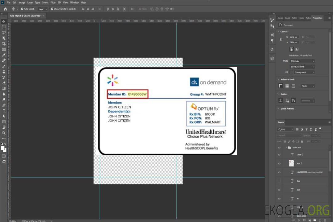 Carte d'identité d'assurance maladie USA UnitedHealthcare template Carte d'identité d'assurance maladie USA UnitedHealthcare template
